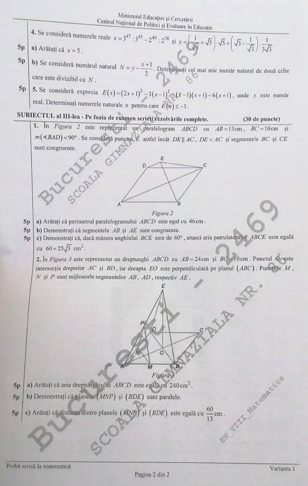 Subiectele La Matematic Primite De Elevi La Evaluarea Na Ional