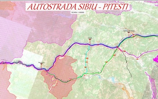 Harta autostrazii Sibiu-Pitesti