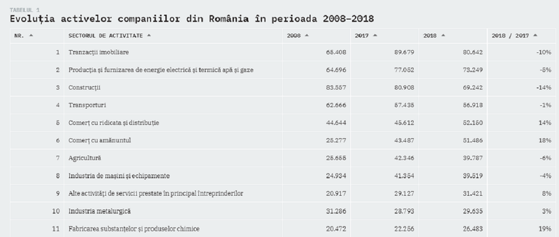 Evoluția activelor companiilor din România în perioada 2008–2018 /Iancu Guda