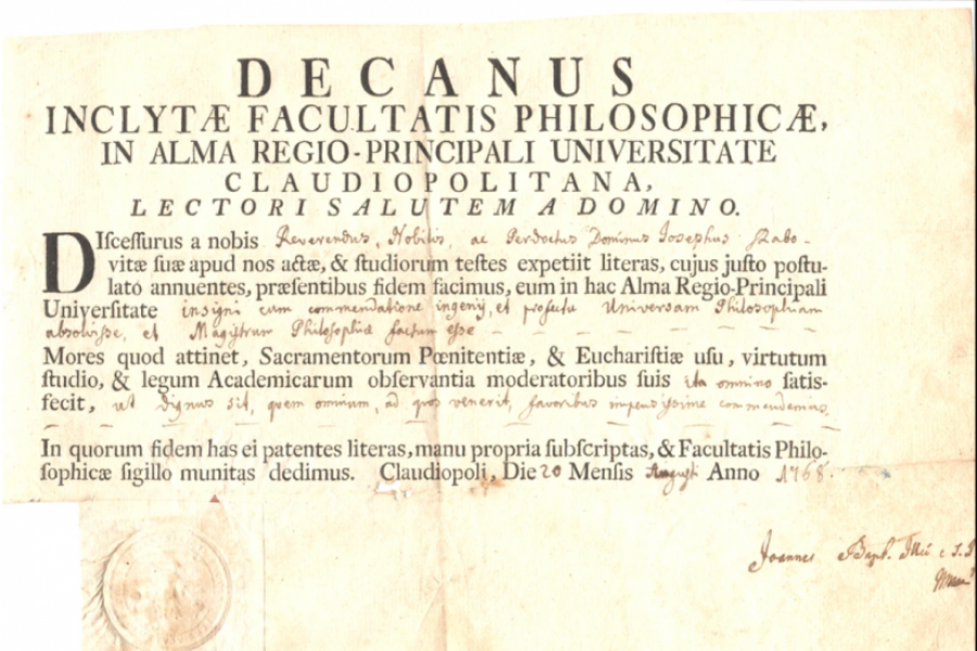 Josephus Szabo, Diploma de magister philosophiae,1768