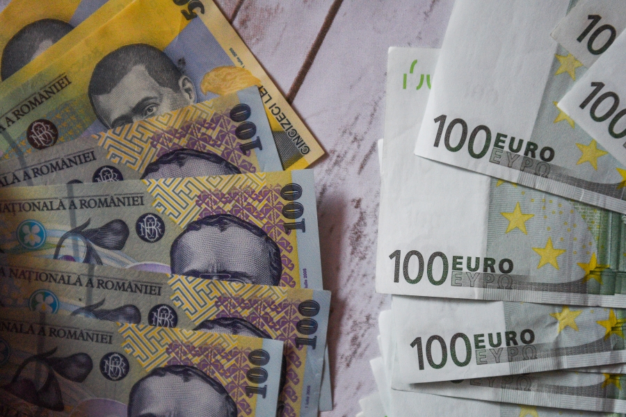 Imagine cu bancnote de lei și Euro. Foto: Inquam Photos / Alberto Groşescu