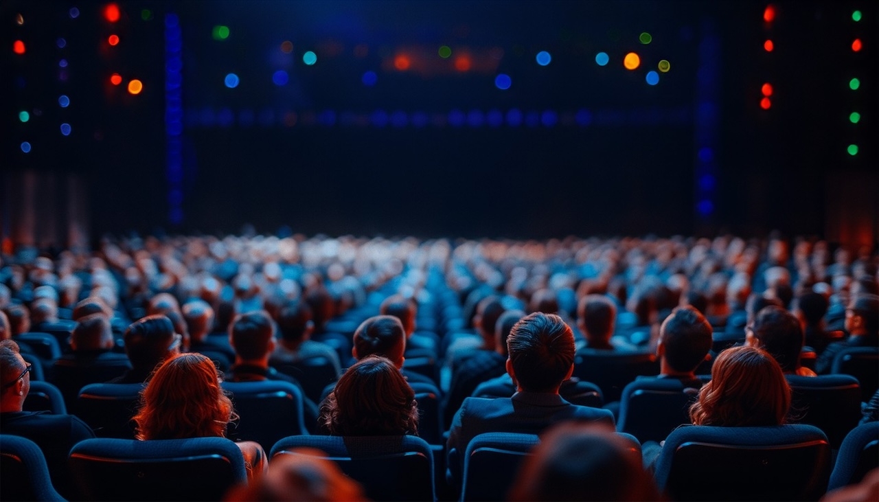 Angajații unei companii într-o sală de spectacole