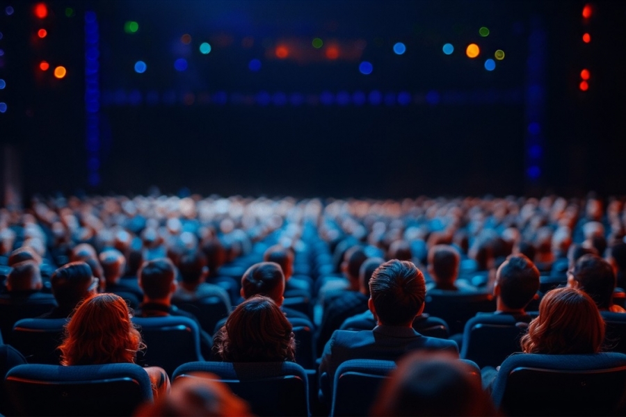 Angajații unei companii într-o sală de spectacole