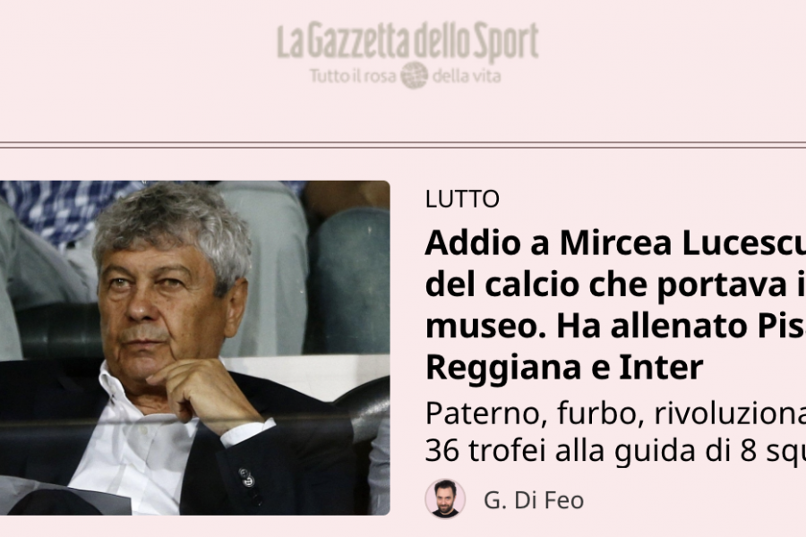 Mircea Lucescu în Gazzetta dello Sport